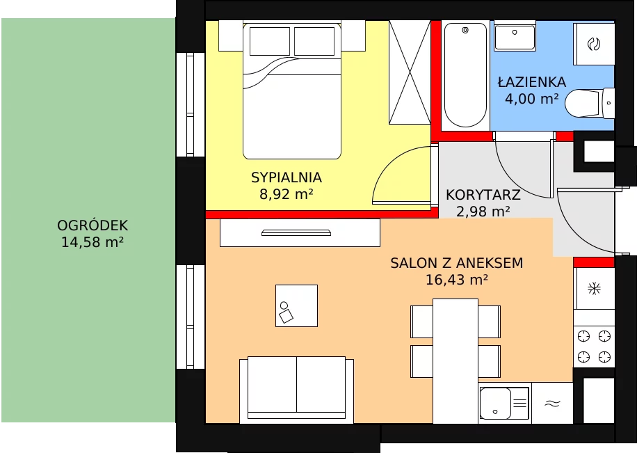 2 pokoje, mieszkanie 32,33 m², parter, oferta nr 90, Podedworze 11, Kraków, Podgórze Duchackie, Piaski Wielkie, ul. Podedworze 11