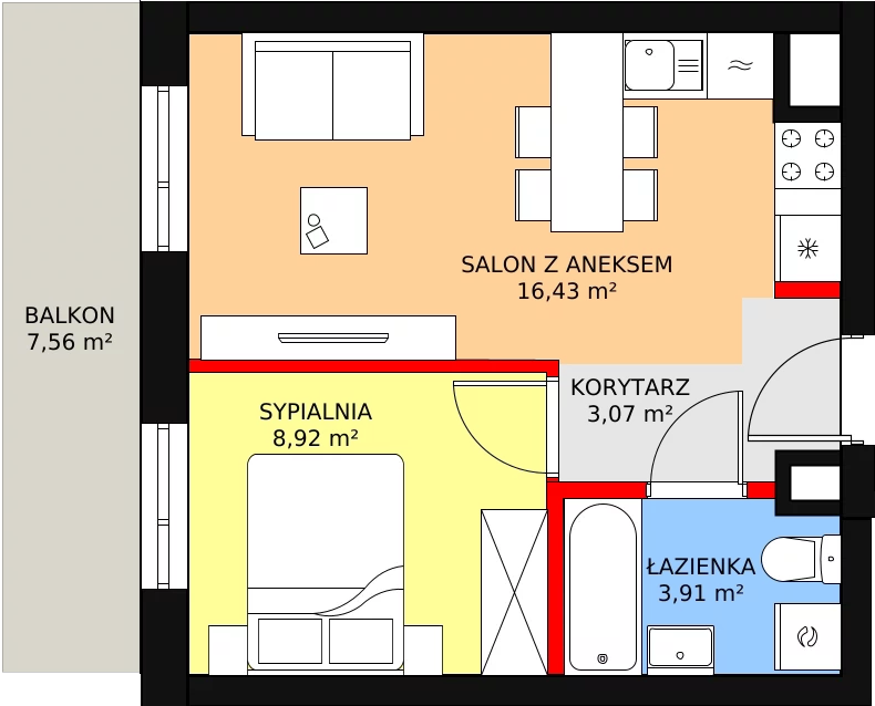 2 pokoje, mieszkanie 32,33 m², piętro 1, oferta nr 93, Podedworze 11, Kraków, Podgórze Duchackie, Piaski Wielkie, ul. Podedworze 11