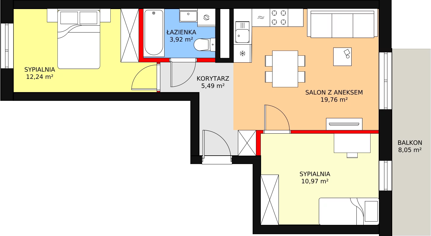 3 pokoje, mieszkanie 53,16 m², piętro 3, oferta nr 103, Podedworze 11, Kraków, Podgórze Duchackie, Piaski Wielkie, ul. Podedworze 11