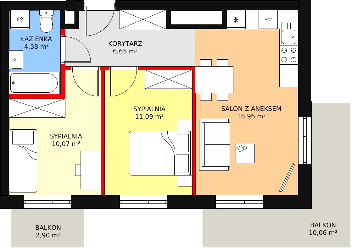 3 pokoje, mieszkanie 50,83 m², piętro 7, oferta nr 114, Podedworze 11, Kraków, Podgórze Duchackie, Piaski Wielkie, ul. Podedworze 11