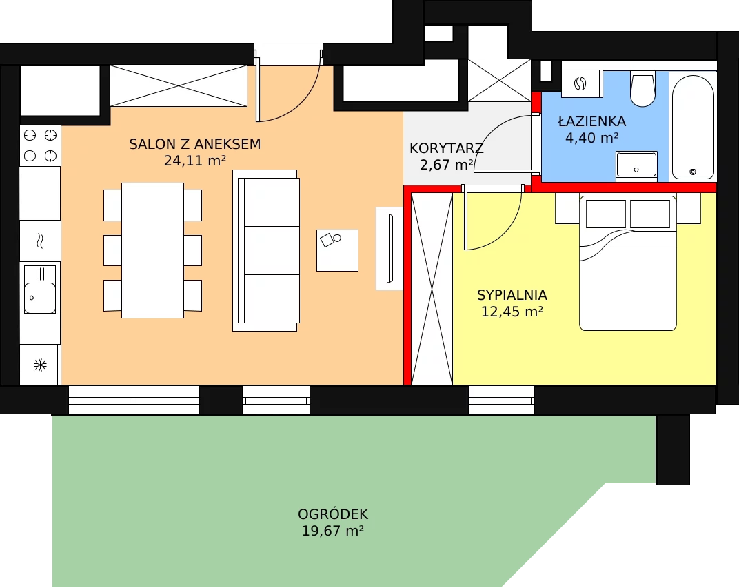 Mieszkanie 43,63 m², parter, oferta nr 1, Podedworze 11, Kraków, Podgórze Duchackie, Piaski Wielkie, ul. Podedworze 11