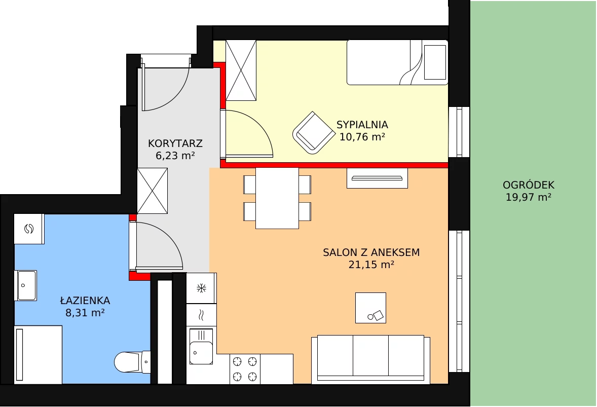 Mieszkanie 46,41 m², parter, oferta nr 2, Podedworze 11, Kraków, Podgórze Duchackie, Piaski Wielkie, ul. Podedworze 11