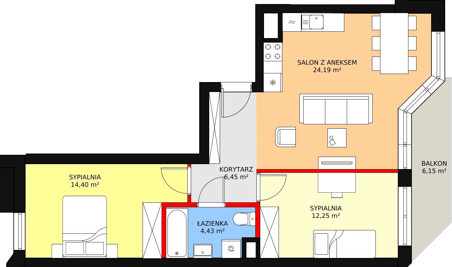 3 pokoje, mieszkanie 61,71 m², piętro 1, oferta nr 32, Podedworze 11, Kraków, Podgórze Duchackie, Piaski Wielkie, ul. Podedworze 11