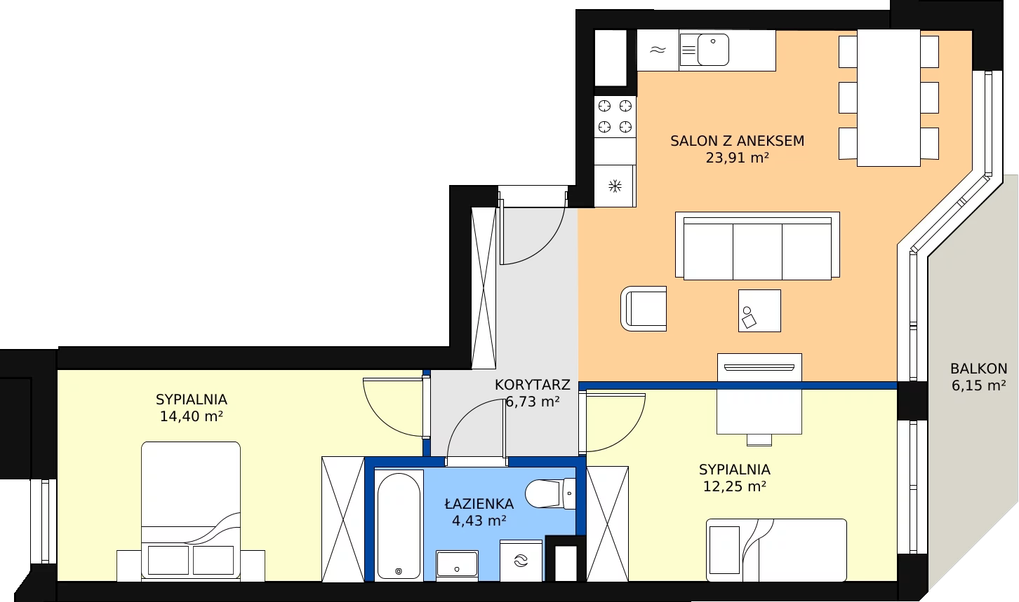 3 pokoje, mieszkanie 61,71 m², piętro 2, oferta nr 34, Podedworze 11, Kraków, Podgórze Duchackie, Piaski Wielkie, ul. Podedworze 11