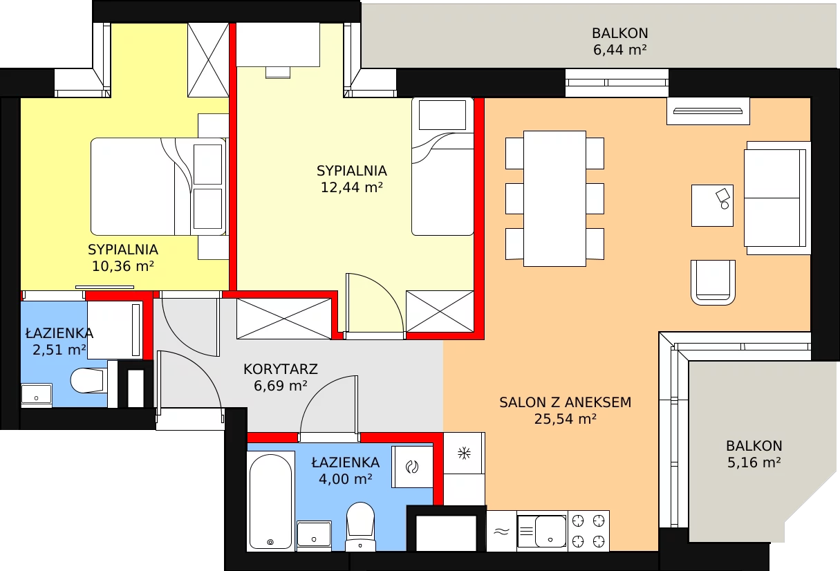 3 pokoje, mieszkanie 61,54 m², piętro 5, oferta nr 40, Podedworze 11, Kraków, Podgórze Duchackie, Piaski Wielkie, ul. Podedworze 11