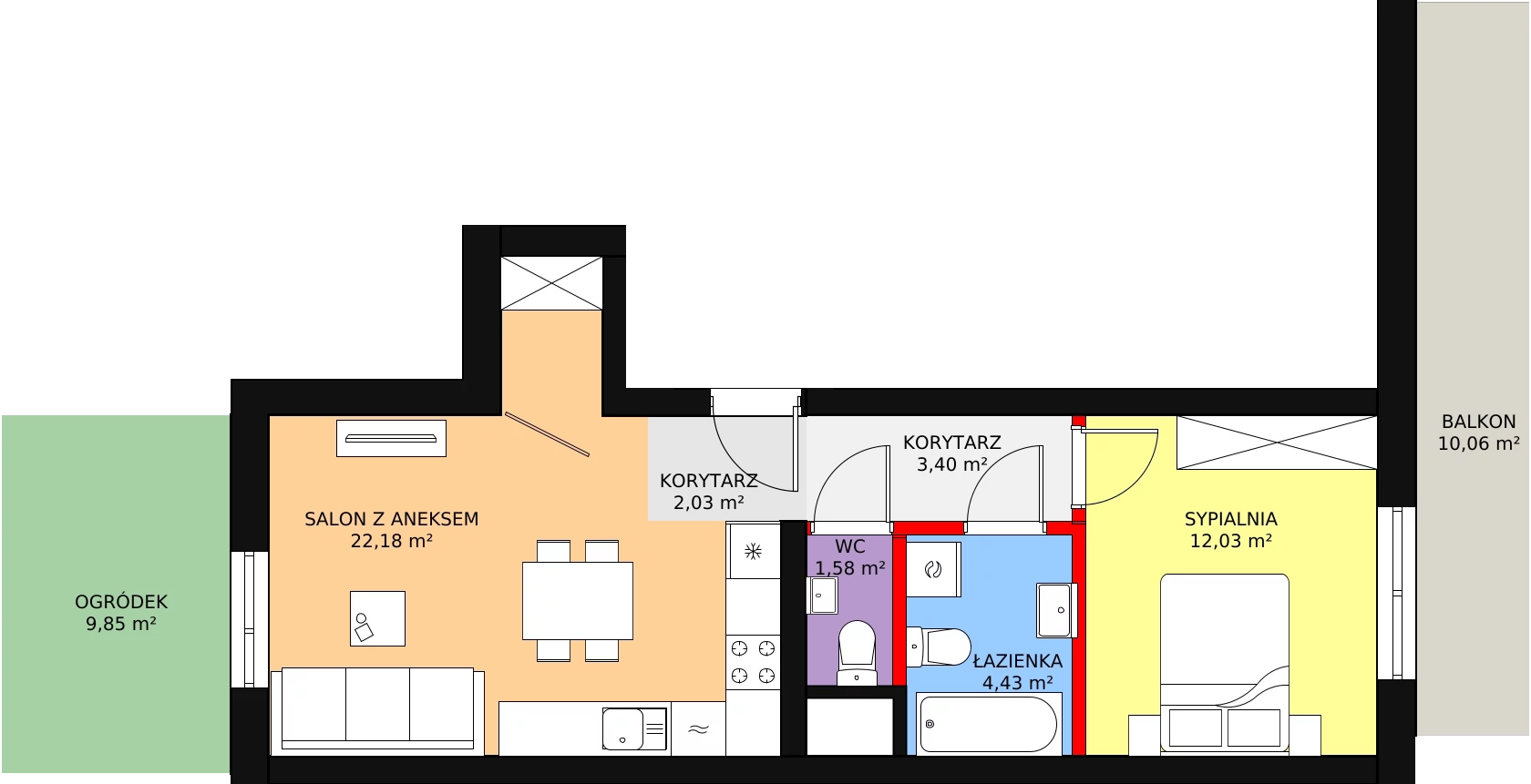 Mieszkanie 44,83 m², parter, oferta nr 57, Podedworze 11, Kraków, Podgórze Duchackie, Piaski Wielkie, ul. Podedworze 11