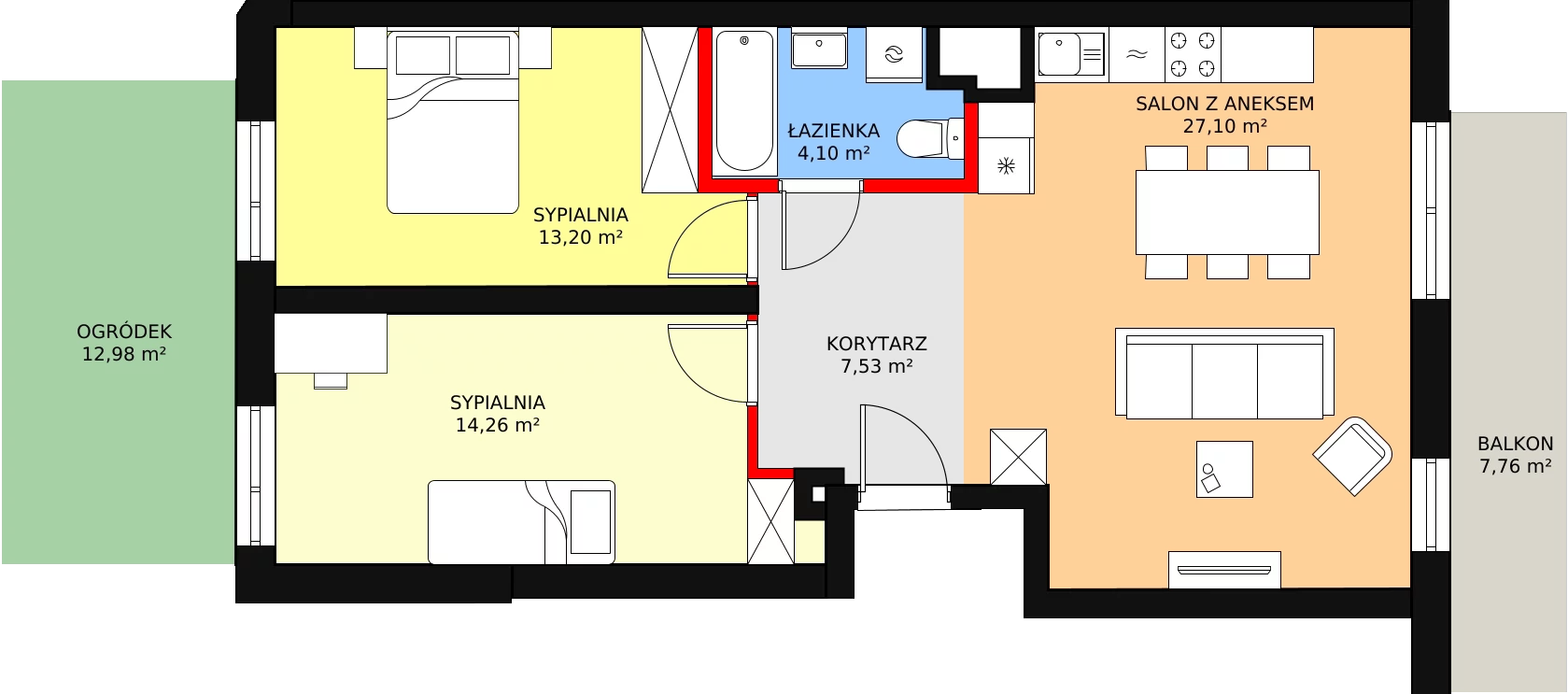 3 pokoje, mieszkanie 65,40 m², parter, oferta nr 58, Podedworze 11, Kraków, Podgórze Duchackie, Piaski Wielkie, ul. Podedworze 11