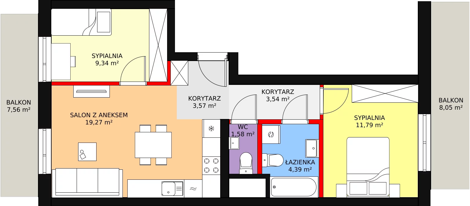 3 pokoje, mieszkanie 53,48 m², piętro 1, oferta nr 59, Podedworze 11, Kraków, Podgórze Duchackie, Piaski Wielkie, ul. Podedworze 11