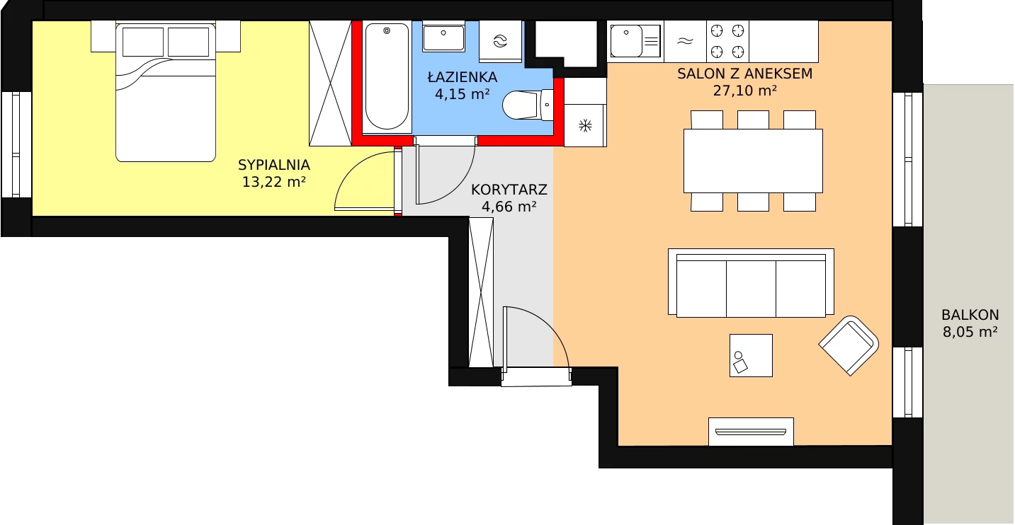 Mieszkanie 49,16 m², piętro 1, oferta nr 61, Podedworze 11, Kraków, Podgórze Duchackie, Piaski Wielkie, ul. Podedworze 11