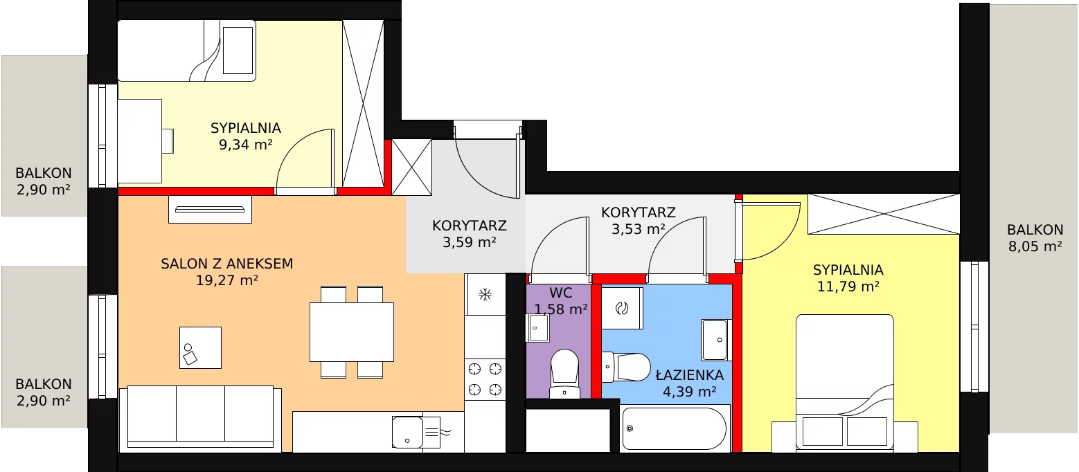 3 pokoje, mieszkanie 53,49 m², piętro 2, oferta nr 62, Podedworze 11, Kraków, Podgórze Duchackie, Piaski Wielkie, ul. Podedworze 11