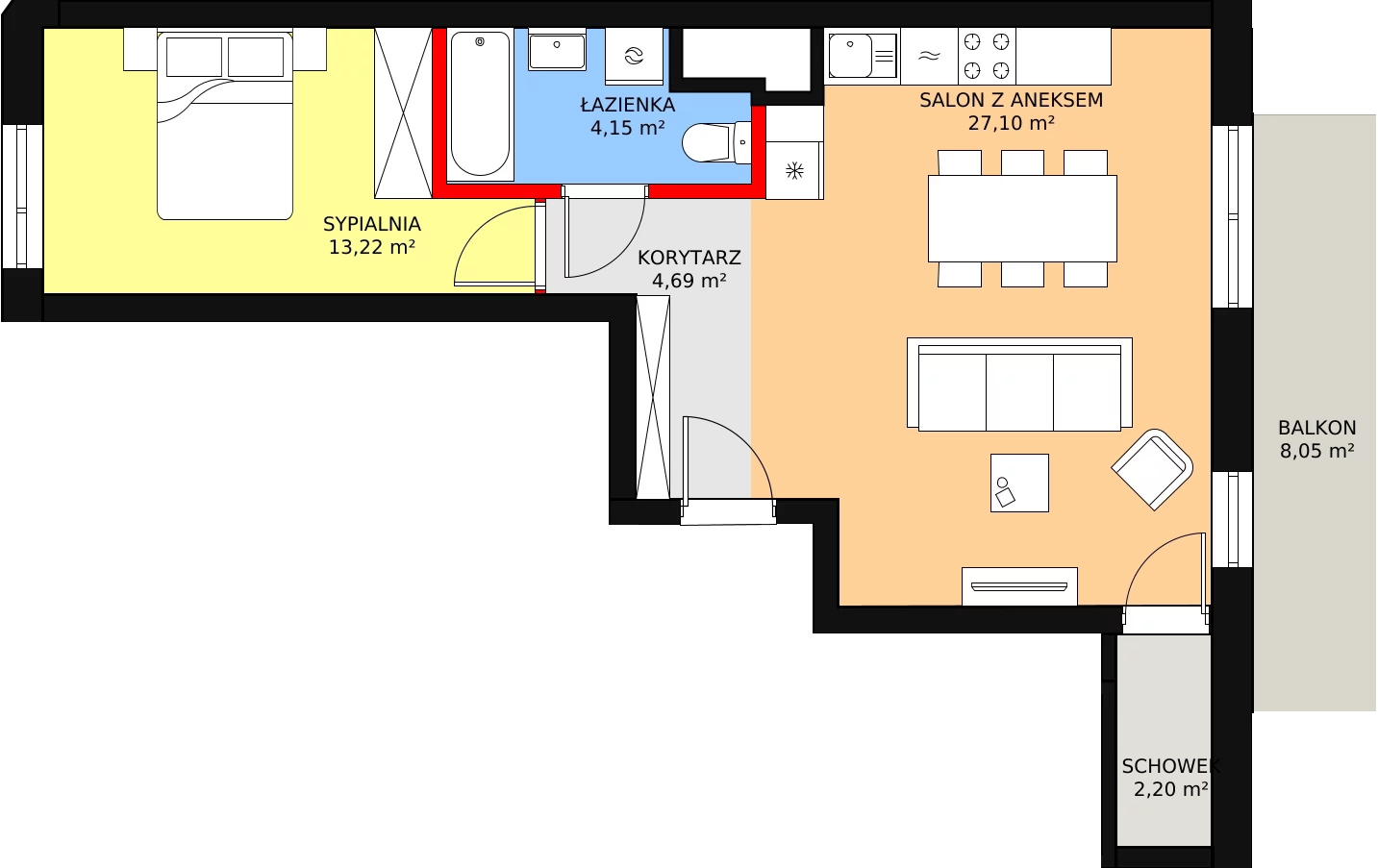 2 pokoje, mieszkanie 51,36 m², piętro 3, oferta nr 67, Podedworze 11, Kraków, Podgórze Duchackie, Piaski Wielkie, ul. Podedworze 11