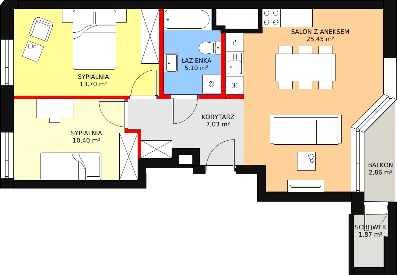 3 pokoje, mieszkanie 61,68 m², piętro 8, oferta nr 82, Podedworze 11, Kraków, Podgórze Duchackie, Piaski Wielkie, ul. Podedworze 11