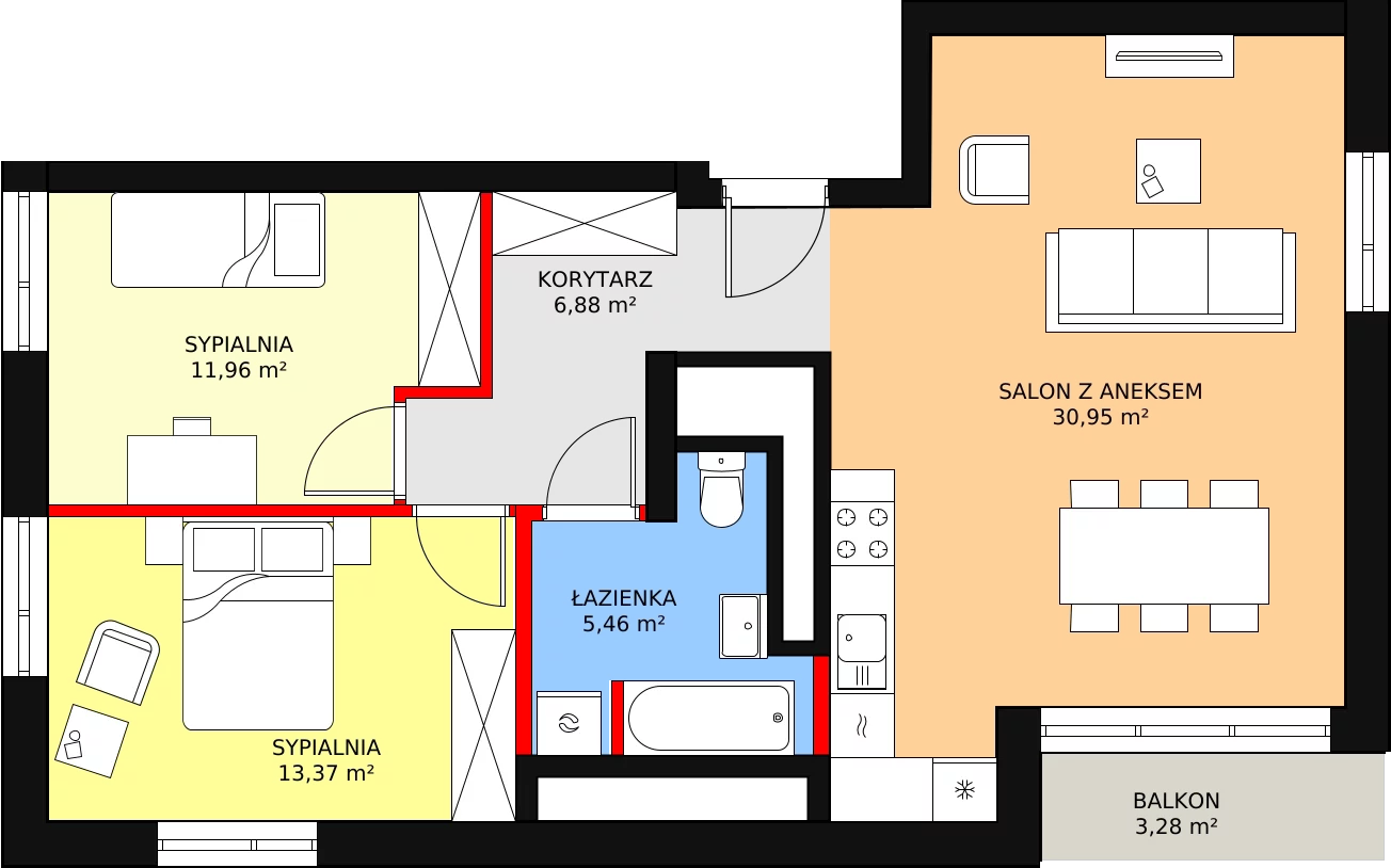 3 pokoje, mieszkanie 67,48 m², piętro 9, oferta nr 83, Podedworze 11, Kraków, Podgórze Duchackie, Piaski Wielkie, ul. Podedworze 11