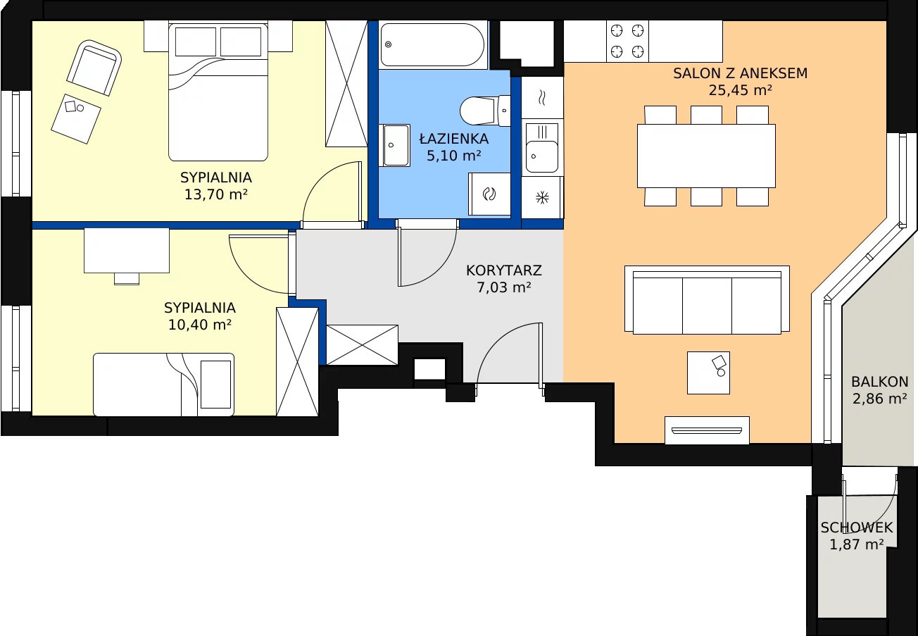 3 pokoje, mieszkanie 61,68 m², piętro 9, oferta nr 85, Podedworze 11, Kraków, Podgórze Duchackie, Piaski Wielkie, ul. Podedworze 11
