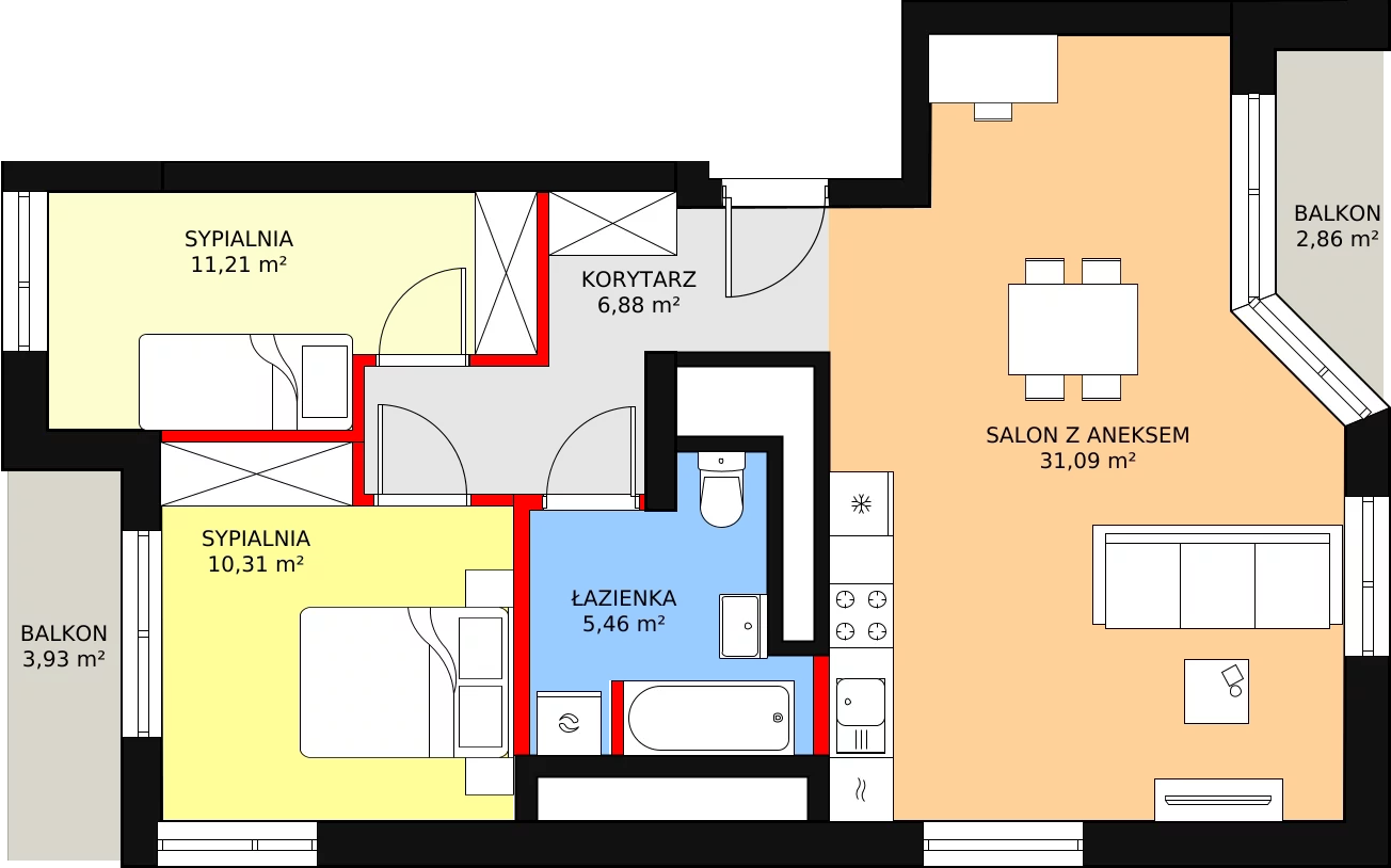 3 pokoje, mieszkanie 63,75 m², piętro 10, oferta nr 86, Podedworze 11, Kraków, Podgórze Duchackie, Piaski Wielkie, ul. Podedworze 11