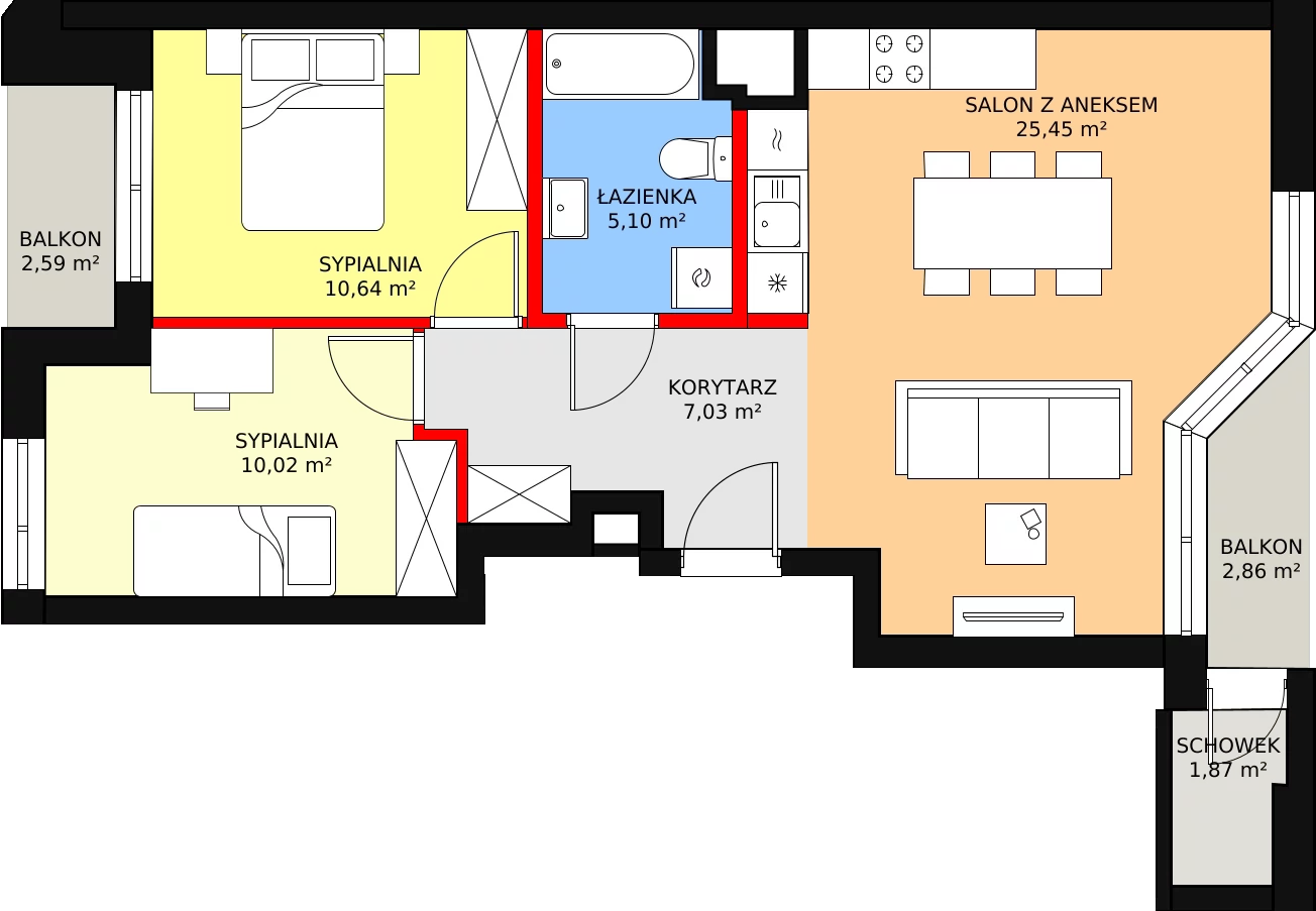 3 pokoje, mieszkanie 58,24 m², piętro 10, oferta nr 88, Podedworze 11, Kraków, Podgórze Duchackie, Piaski Wielkie, ul. Podedworze 11