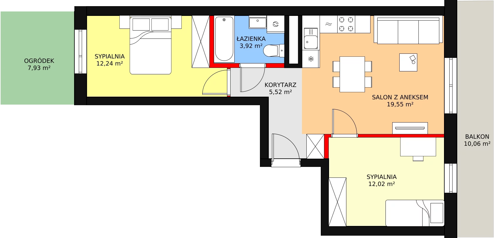 3 pokoje, mieszkanie 53,16 m², parter, oferta nr 91, Podedworze 11, Kraków, Podgórze Duchackie, Piaski Wielkie, ul. Podedworze 11