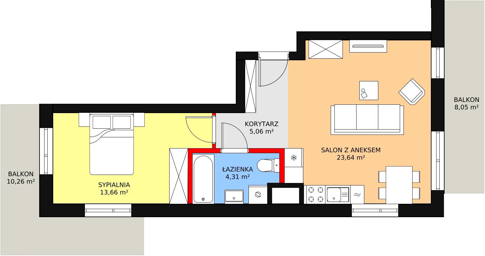 Mieszkanie 46,67 m², piętro 1, oferta nr 92, Podedworze 11, Kraków, Podgórze Duchackie, Piaski Wielkie, ul. Podedworze 11