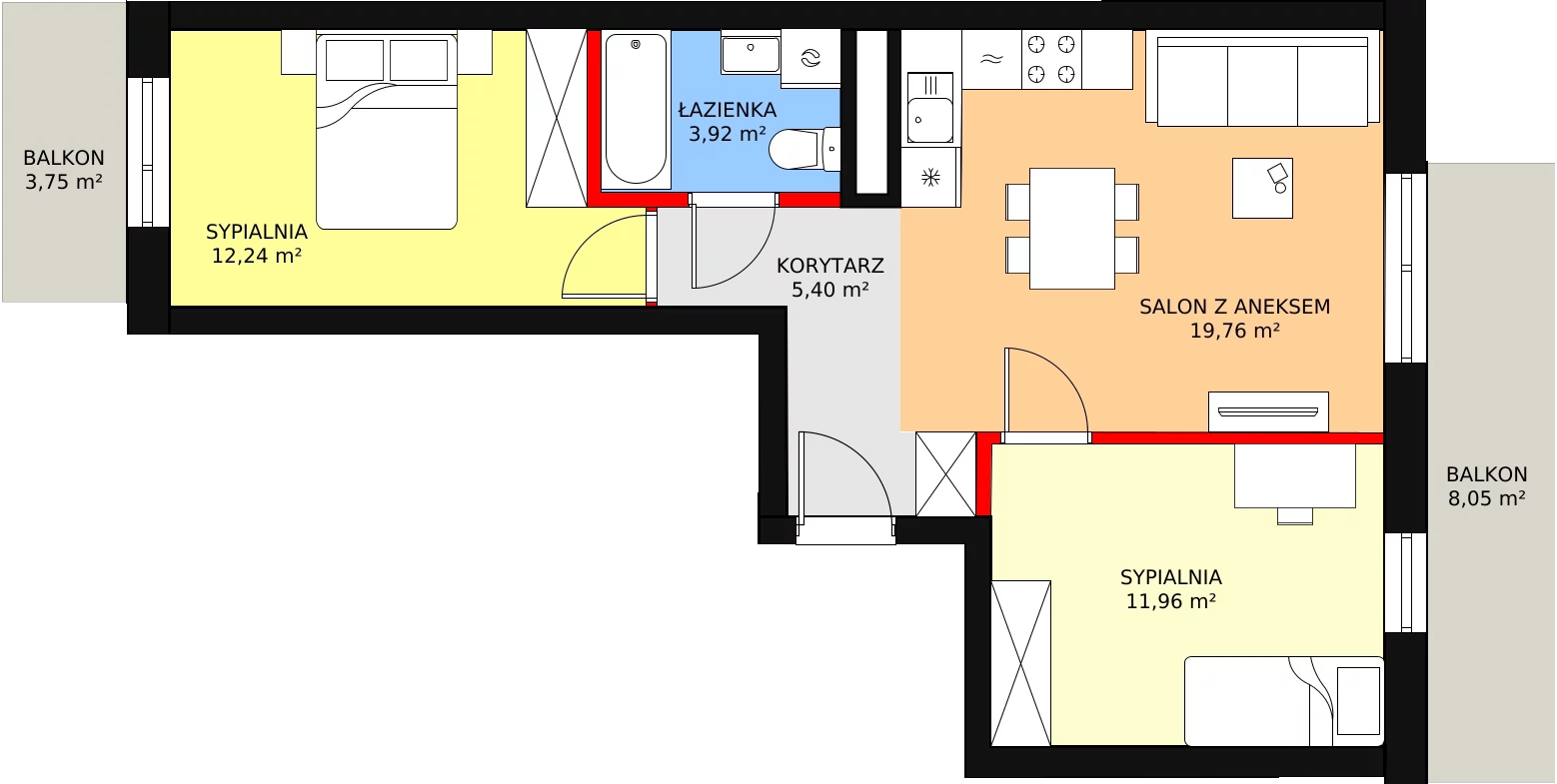 3 pokoje, mieszkanie 53,16 m², piętro 1, oferta nr 95, Podedworze 11, Kraków, Podgórze Duchackie, Piaski Wielkie, ul. Podedworze 11