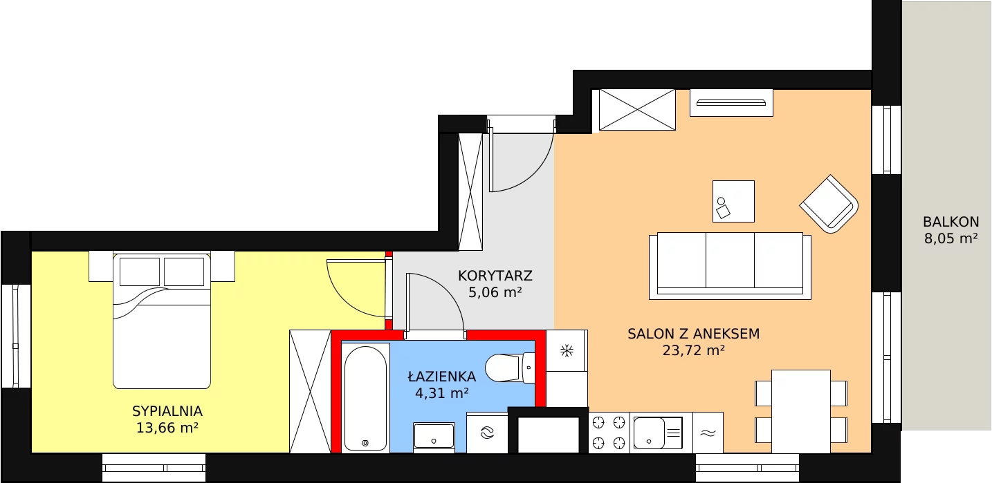 Mieszkanie 46,67 m², piętro 2, oferta nr 96, Podedworze 11, Kraków, Podgórze Duchackie, Piaski Wielkie, ul. Podedworze 11