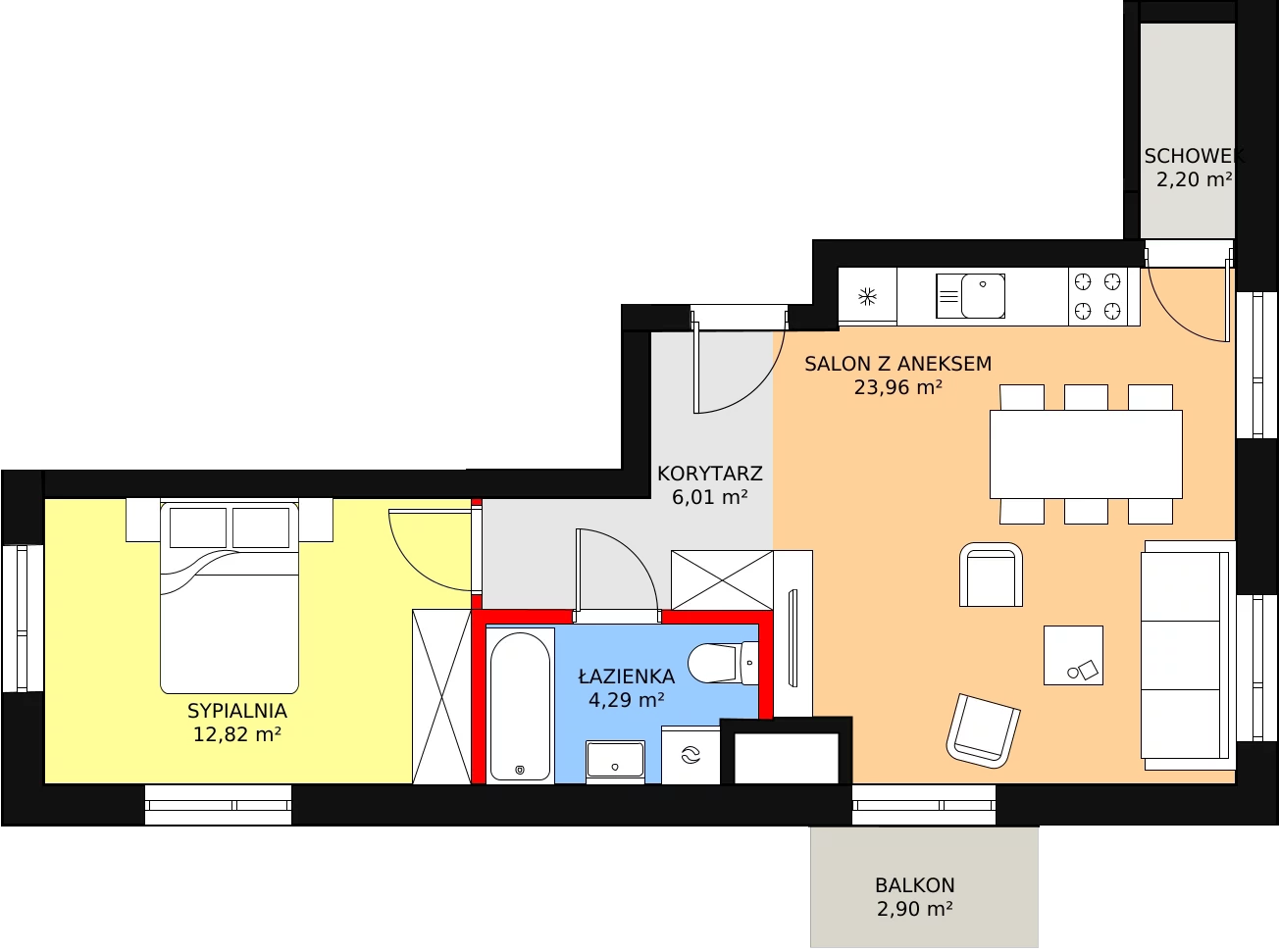 Mieszkanie 48,83 m², piętro 4, oferta nr 104, Podedworze 11, Kraków, Podgórze Duchackie, Piaski Wielkie, ul. Podedworze 11