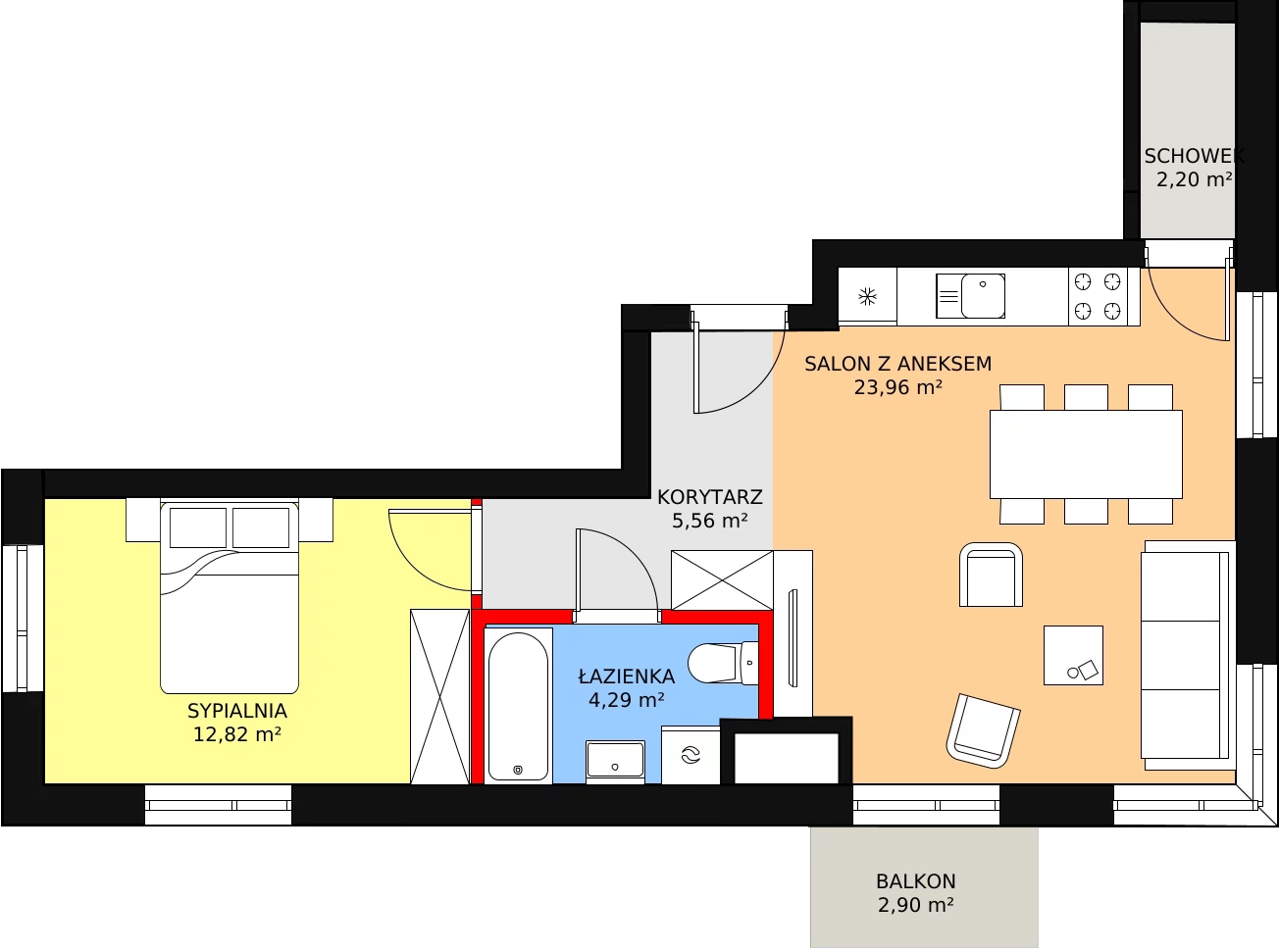 Mieszkanie 48,83 m², piętro 5, oferta nr 108, Podedworze 11, Kraków, Podgórze Duchackie, Piaski Wielkie, ul. Podedworze 11