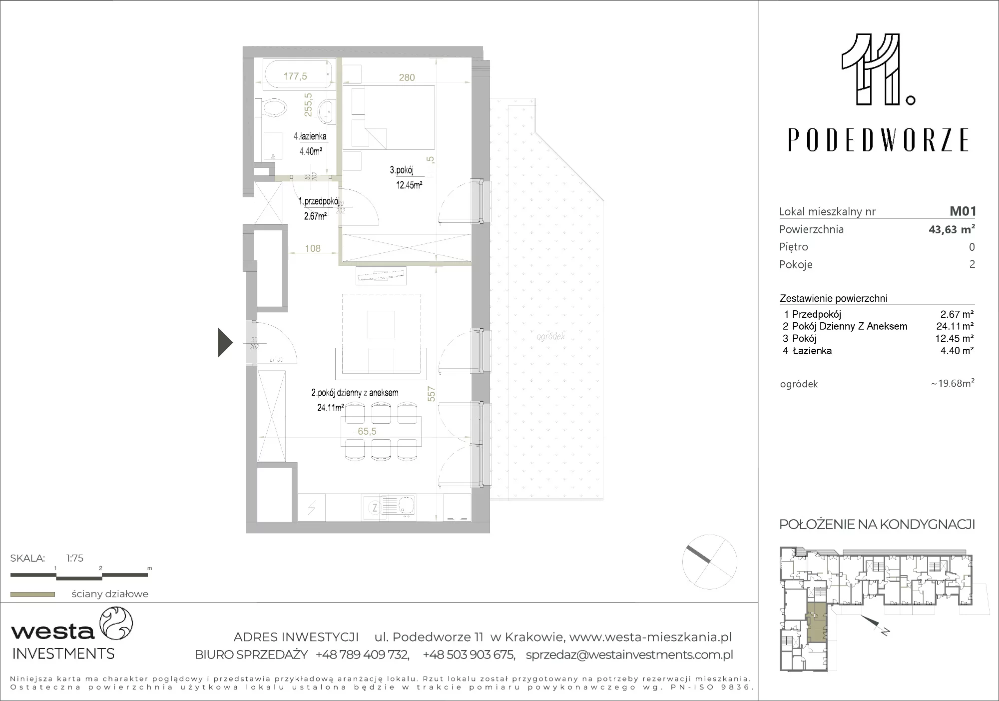 Mieszkanie 43,63 m², parter, oferta nr 1, Podedworze 11, Kraków, Podgórze Duchackie, Piaski Wielkie, ul. Podedworze 11