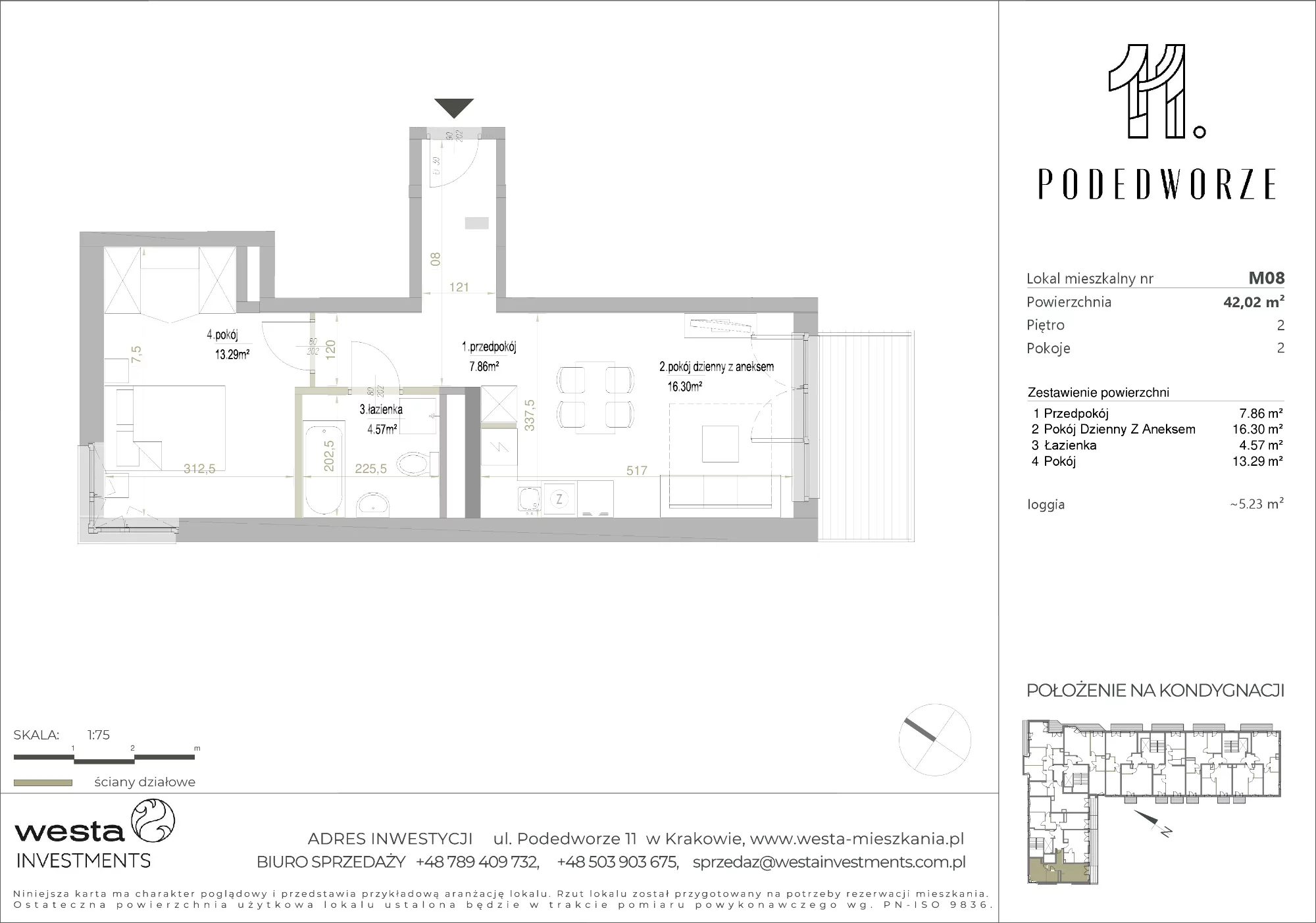 Mieszkanie 42,02 m², piętro 2, oferta nr 8, Podedworze 11, Kraków, Podgórze Duchackie, Piaski Wielkie, ul. Podedworze 11