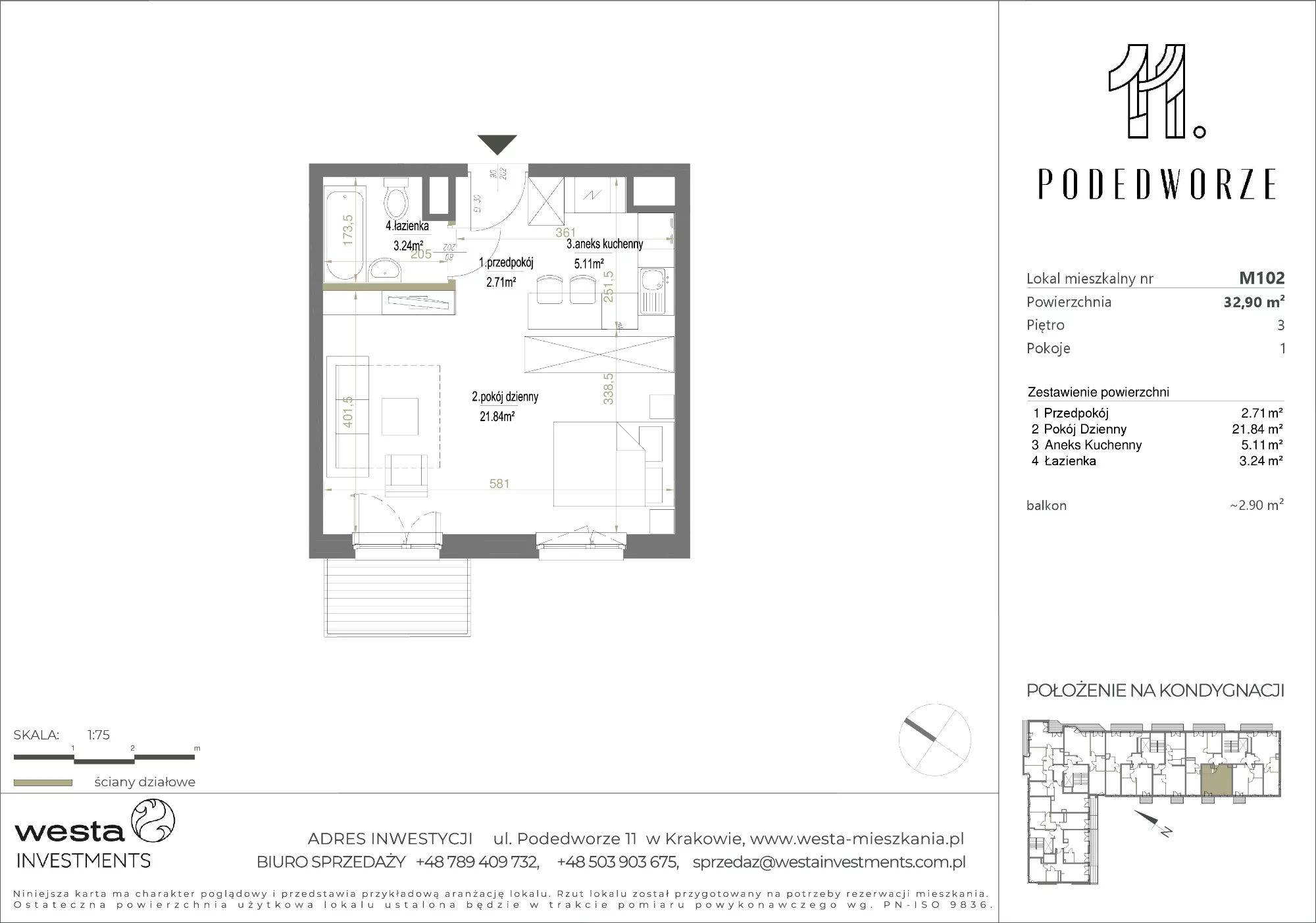 Mieszkanie 32,90 m², piętro 3, oferta nr 102, Podedworze 11, Kraków, Podgórze Duchackie, Piaski Wielkie, ul. Podedworze 11