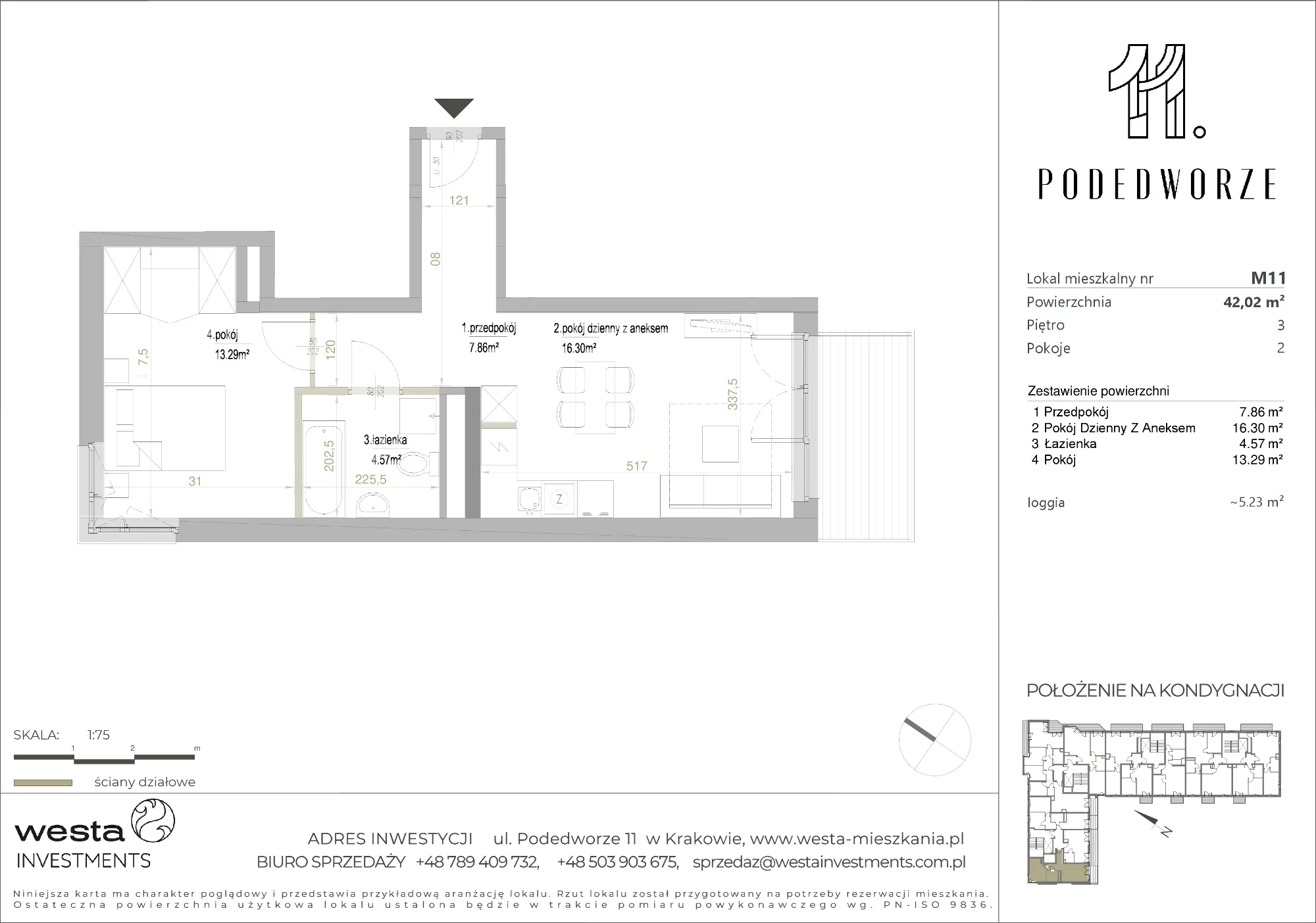 Mieszkanie 42,02 m², piętro 3, oferta nr 11, Podedworze 11, Kraków, Podgórze Duchackie, Piaski Wielkie, ul. Podedworze 11