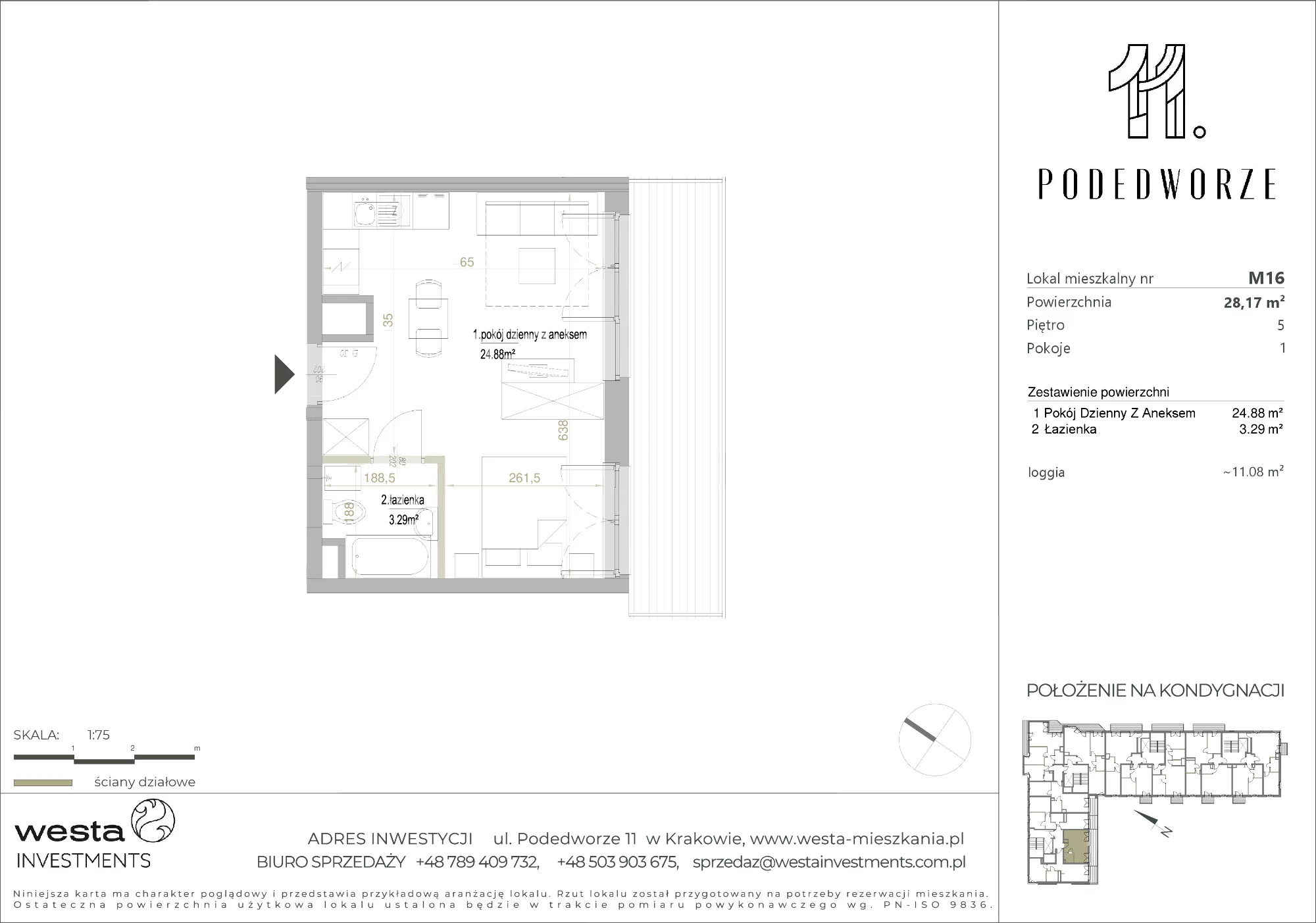 Mieszkanie 28,17 m², piętro 5, oferta nr 16, Podedworze 11, Kraków, Podgórze Duchackie, Piaski Wielkie, ul. Podedworze 11