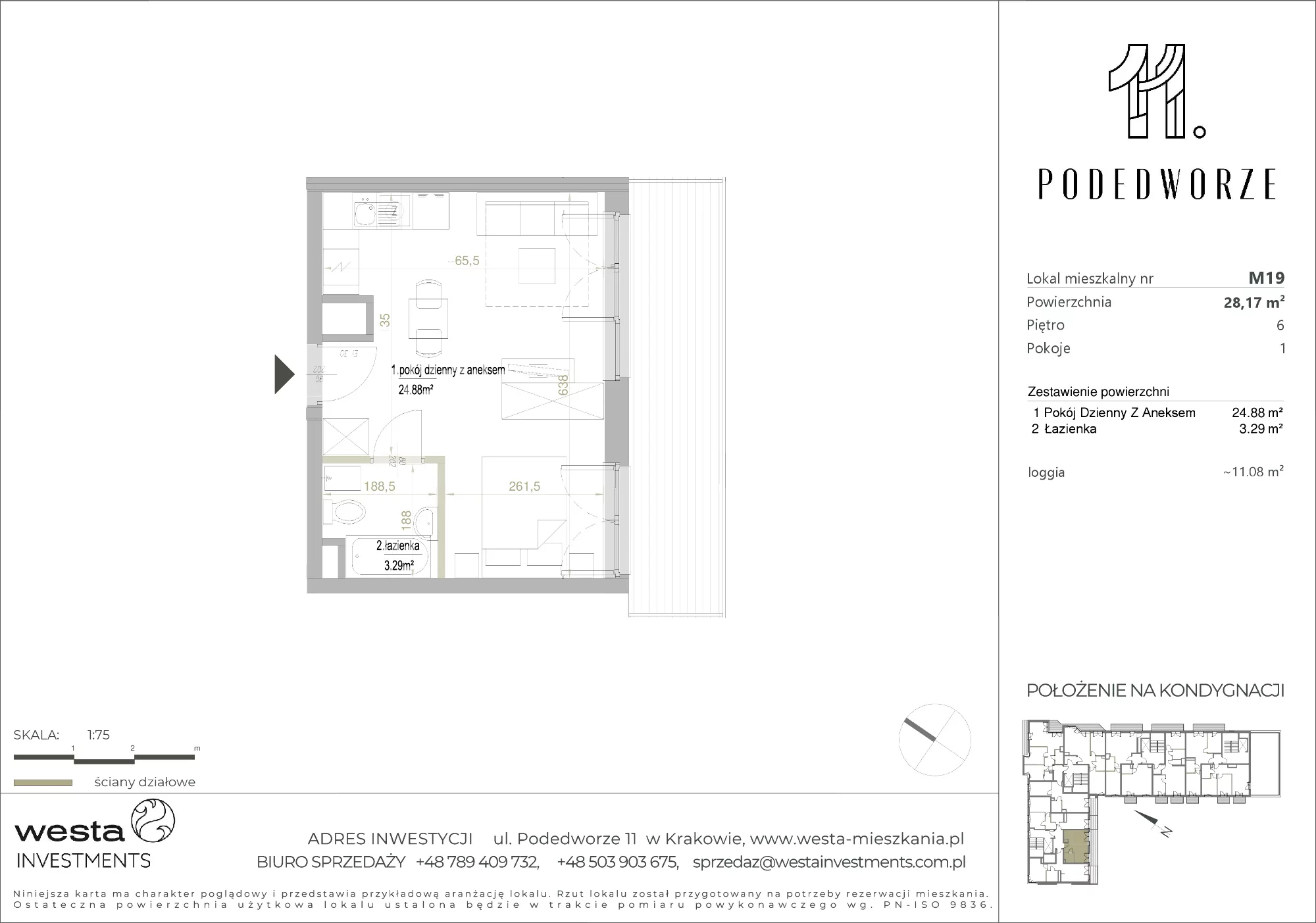 Mieszkanie 28,17 m², piętro 6, oferta nr 19, Podedworze 11, Kraków, Podgórze Duchackie, Piaski Wielkie, ul. Podedworze 11