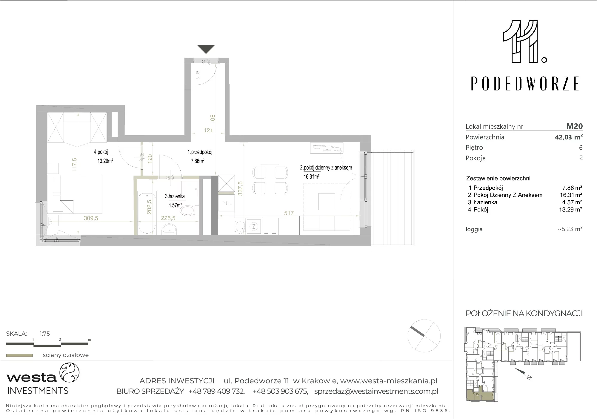 Mieszkanie 42,03 m², piętro 6, oferta nr 20, Podedworze 11, Kraków, Podgórze Duchackie, Piaski Wielkie, ul. Podedworze 11