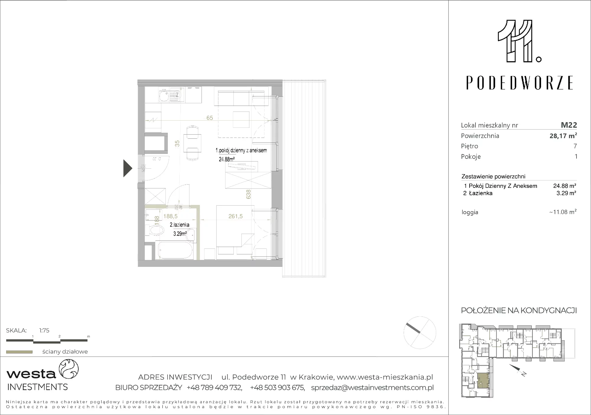 Mieszkanie 28,17 m², piętro 7, oferta nr 22, Podedworze 11, Kraków, Podgórze Duchackie, Piaski Wielkie, ul. Podedworze 11