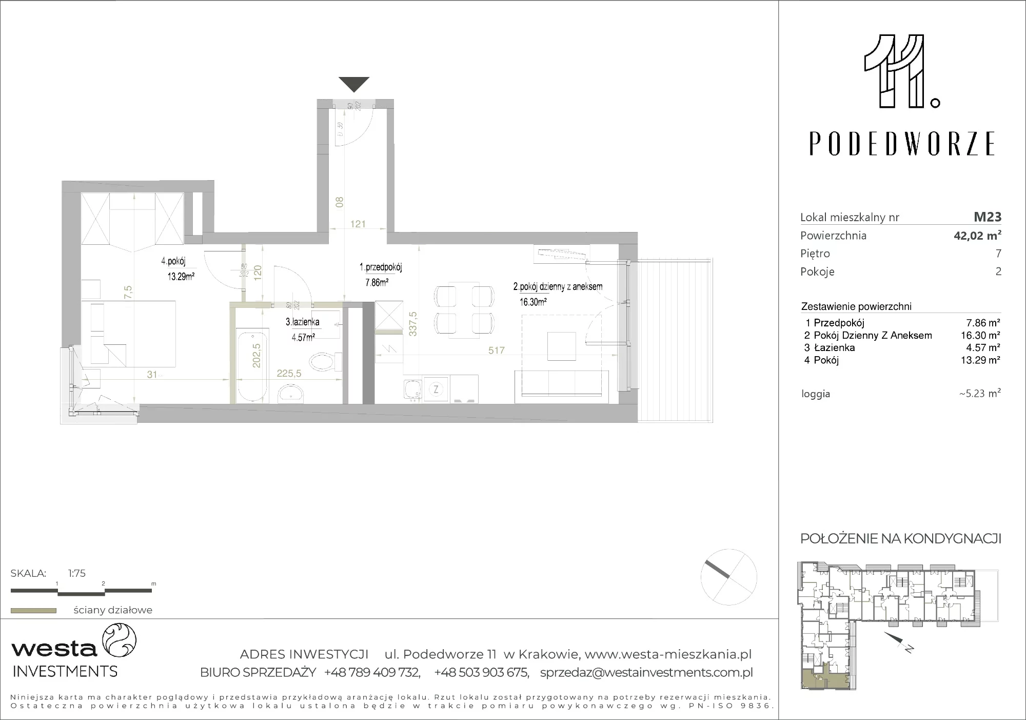 Mieszkanie 42,02 m², piętro 7, oferta nr 23, Podedworze 11, Kraków, Podgórze Duchackie, Piaski Wielkie, ul. Podedworze 11