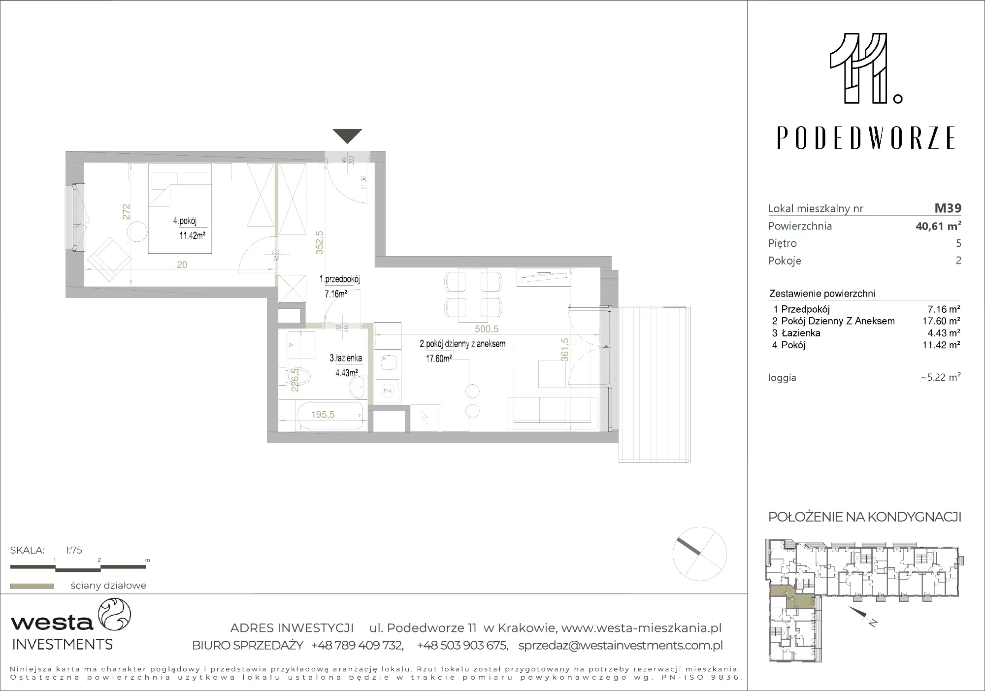 Mieszkanie 40,61 m², piętro 5, oferta nr 39, Podedworze 11, Kraków, Podgórze Duchackie, Piaski Wielkie, ul. Podedworze 11