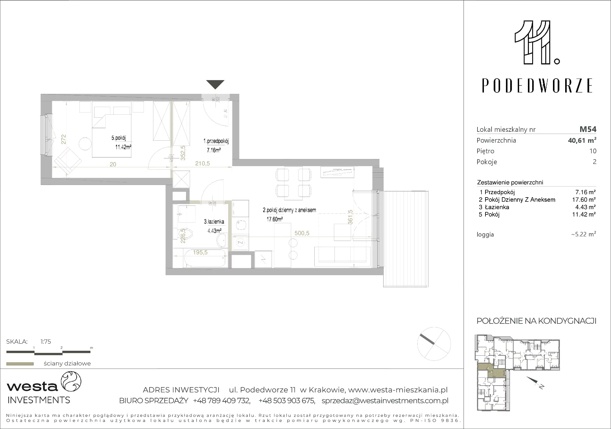 Mieszkanie 40,61 m², piętro 10, oferta nr 54, Podedworze 11, Kraków, Podgórze Duchackie, Piaski Wielkie, ul. Podedworze 11