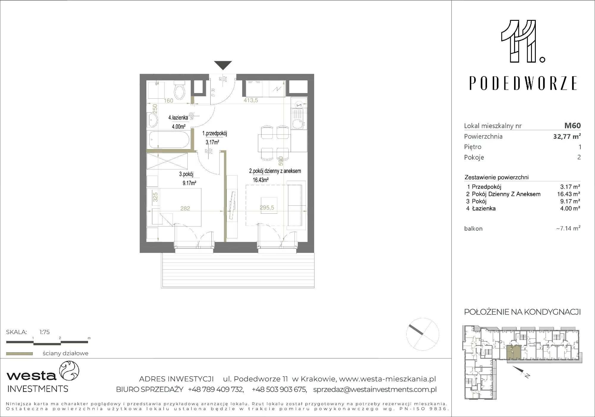 Mieszkanie 32,77 m², piętro 1, oferta nr 60, Podedworze 11, Kraków, Podgórze Duchackie, Piaski Wielkie, ul. Podedworze 11