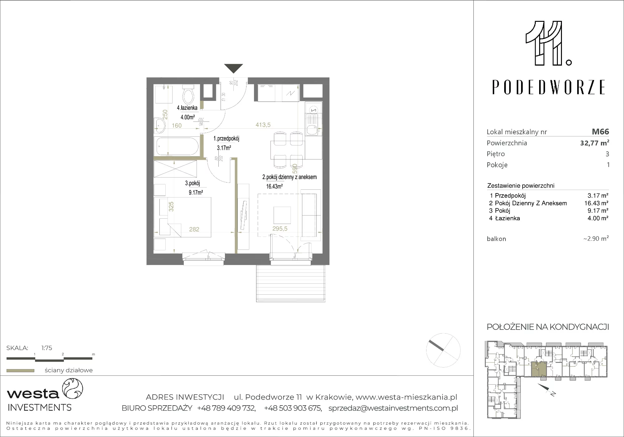 Mieszkanie 32,77 m², piętro 3, oferta nr 66, Podedworze 11, Kraków, Podgórze Duchackie, Piaski Wielkie, ul. Podedworze 11