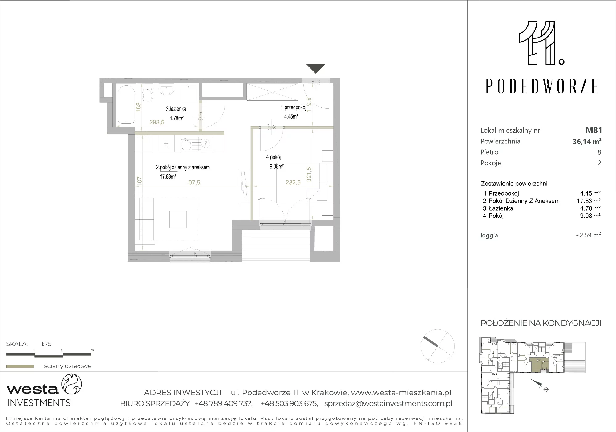 Mieszkanie 36,14 m², piętro 8, oferta nr 81, Podedworze 11, Kraków, Podgórze Duchackie, Piaski Wielkie, ul. Podedworze 11