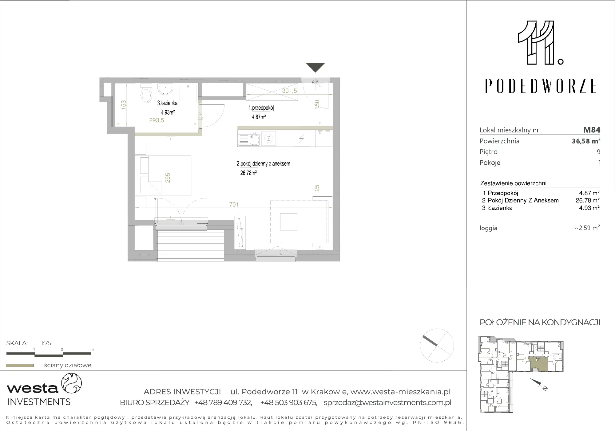 Mieszkanie 36,58 m², piętro 9, oferta nr 84, Podedworze 11, Kraków, Podgórze Duchackie, Piaski Wielkie, ul. Podedworze 11