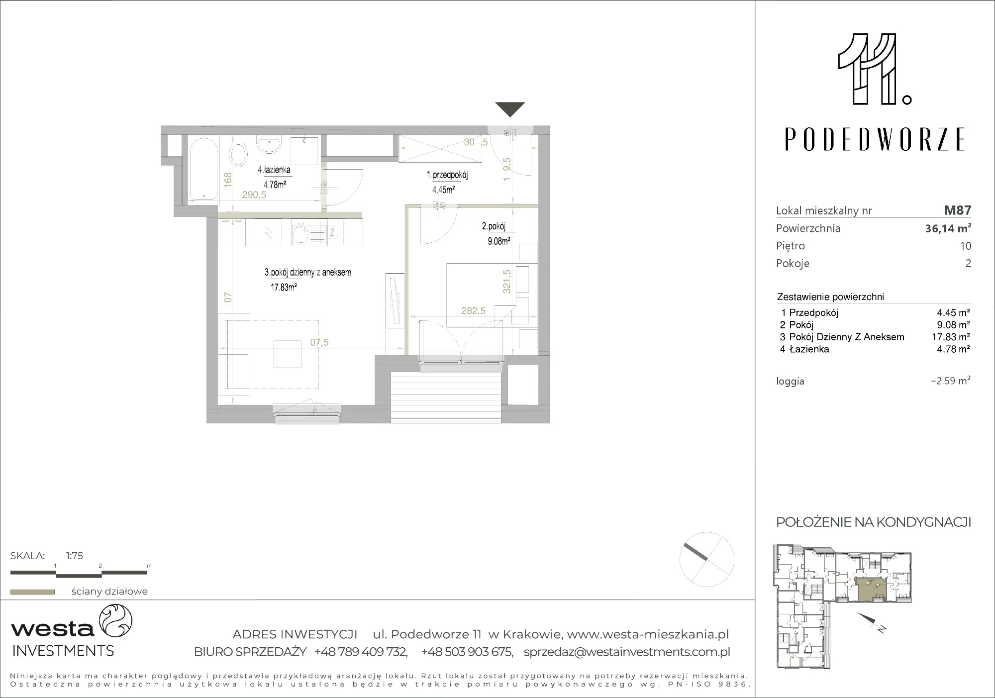 Mieszkanie 36,14 m², piętro 10, oferta nr 87, Podedworze 11, Kraków, Podgórze Duchackie, Piaski Wielkie, ul. Podedworze 11