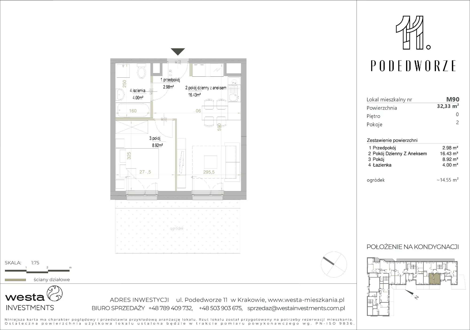 Mieszkanie 32,33 m², parter, oferta nr 90, Podedworze 11, Kraków, Podgórze Duchackie, Piaski Wielkie, ul. Podedworze 11