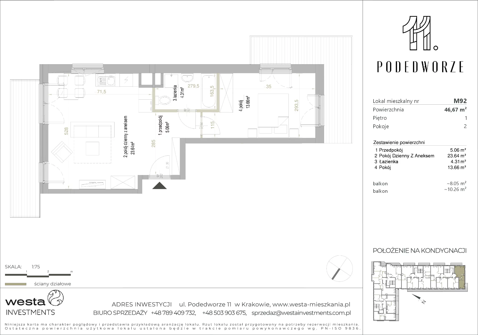 Mieszkanie 46,67 m², piętro 1, oferta nr 92, Podedworze 11, Kraków, Podgórze Duchackie, Piaski Wielkie, ul. Podedworze 11