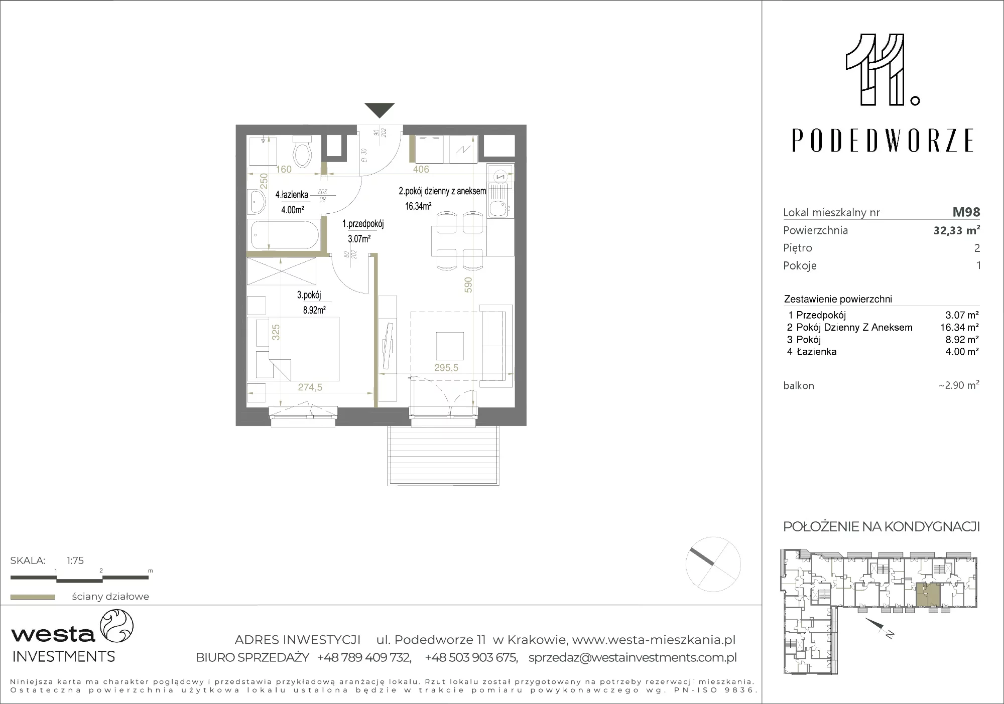 Mieszkanie 32,33 m², piętro 2, oferta nr 98, Podedworze 11, Kraków, Podgórze Duchackie, Piaski Wielkie, ul. Podedworze 11