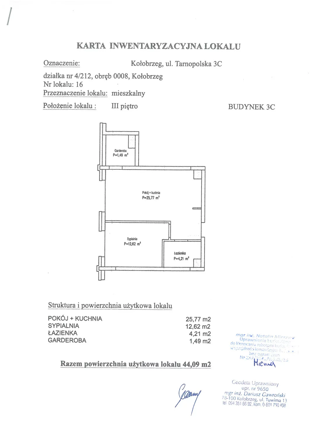 Mieszkanie 44,09 m², piętro 3, oferta nr C16, Miejski Las, Kołobrzeg, Podczele, ul. Tarnopolska 3 A, B, C
