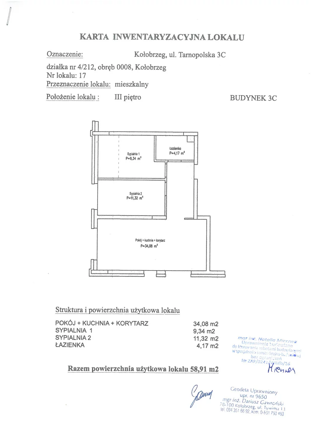 Mieszkanie 58,91 m², piętro 3, oferta nr C17, Miejski Las, Kołobrzeg, Podczele, ul. Tarnopolska 3 A, B, C