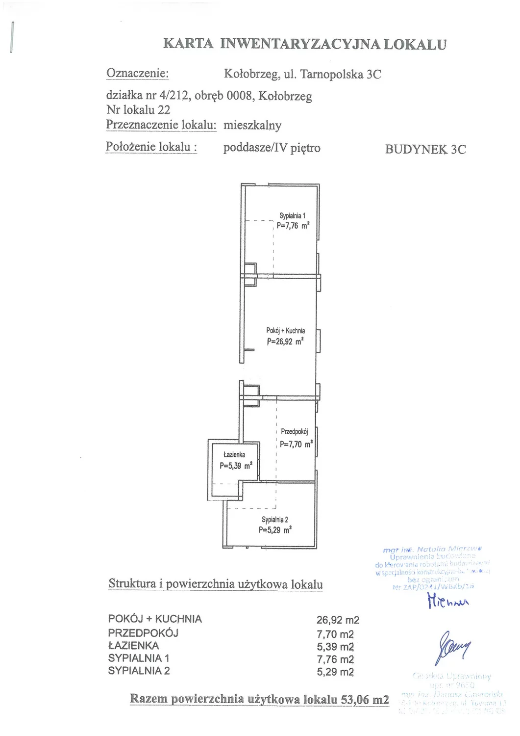 Mieszkanie 53,06 m², piętro 4, oferta nr C22, Miejski Las, Kołobrzeg, Podczele, ul. Tarnopolska 3 A, B, C