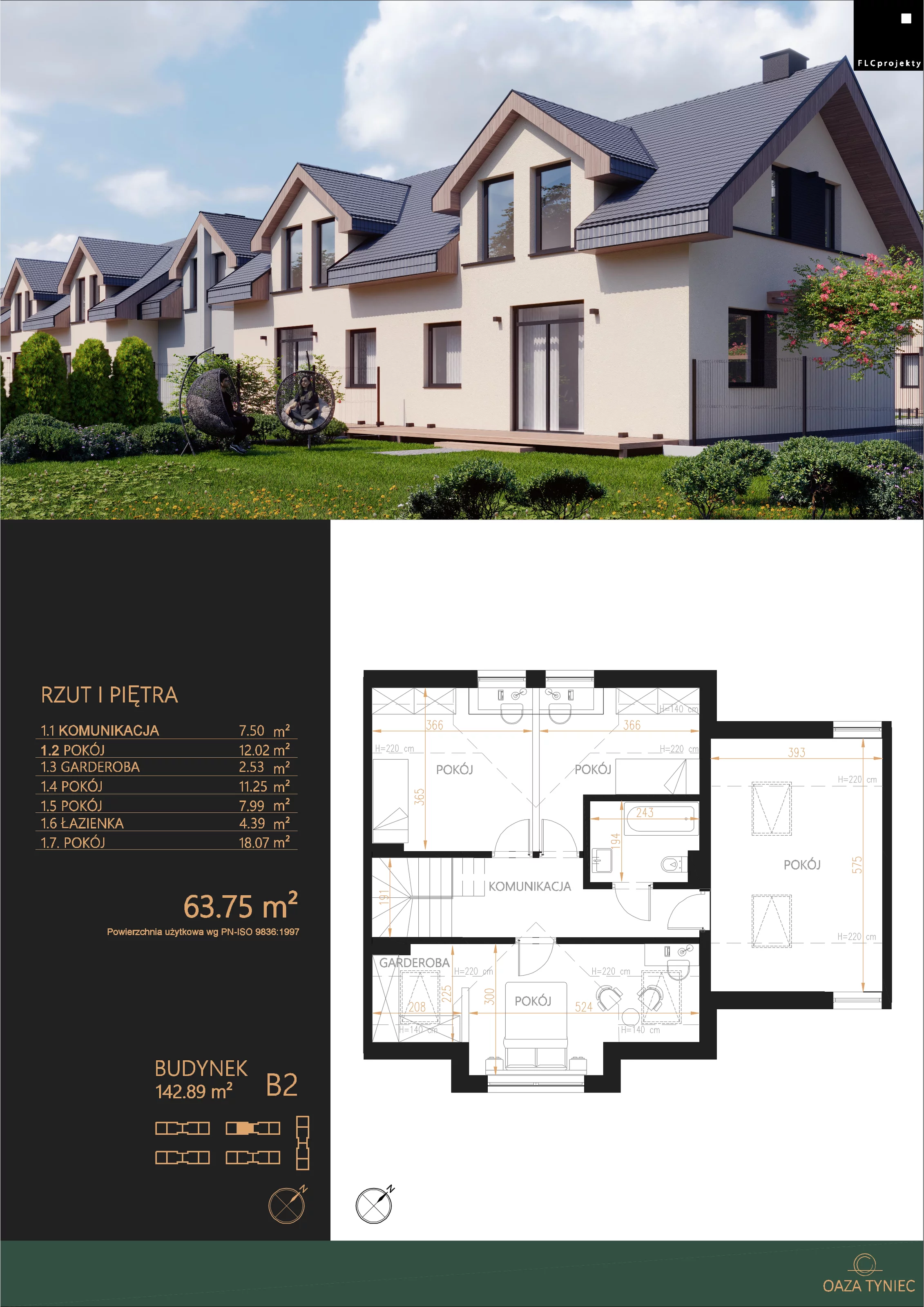 Dom 142,89 m², oferta nr B2, Oaza Tyniecka, Kraków, Dębniki, Bodzów, ul. Tyniecka / Wacława Felczaka