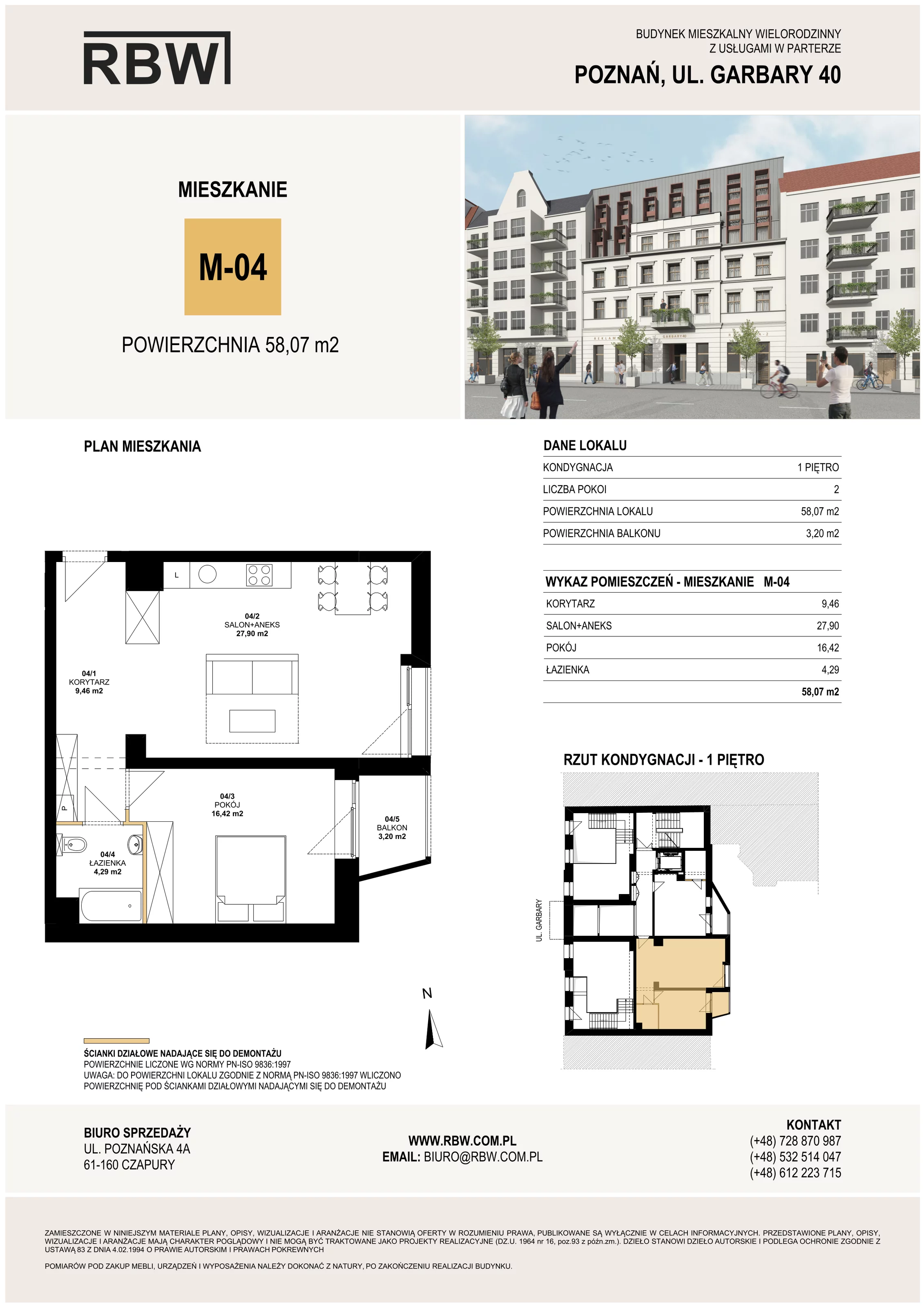 Mieszkanie 58,07 m², piętro 2, oferta nr M4, Garbary 40, Poznań, Stare Miasto, Stare Miasto, ul. Garbary 40